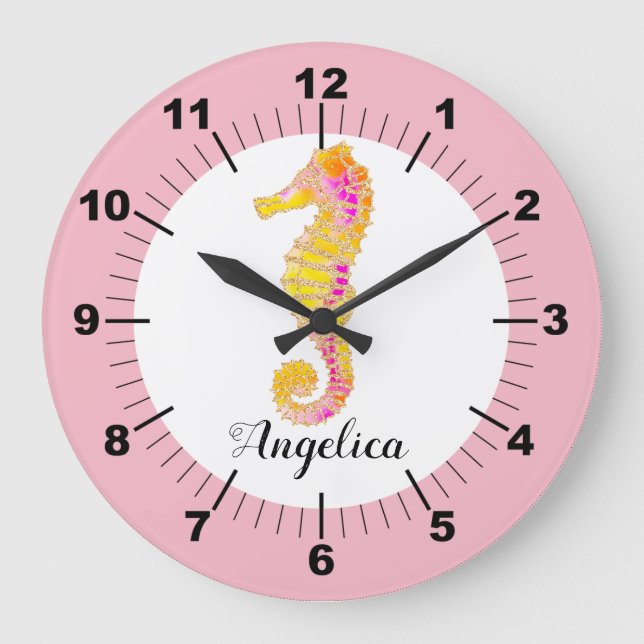 Colourful Seahorse Large Clock (Front)