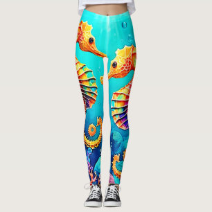 Colourful Seahorse Pair Design Leggings