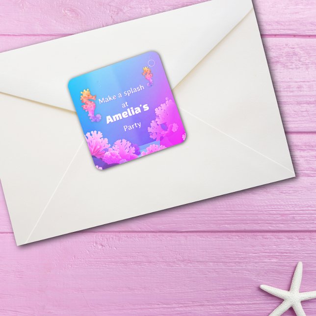 Colourful Seahorse Party  Square Sticker (Creator Uploaded)