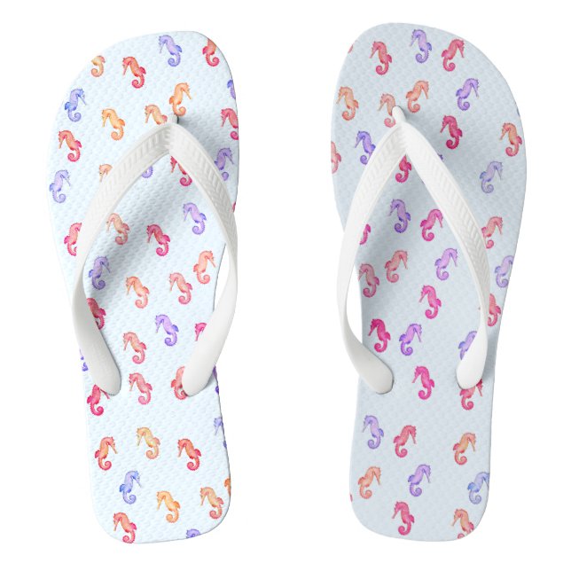 Colourful Seahorses Pattern Flip Flops (Footbed)