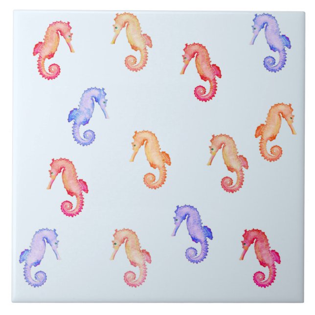 Colourful Seahorses Pattern   Tile (Front)