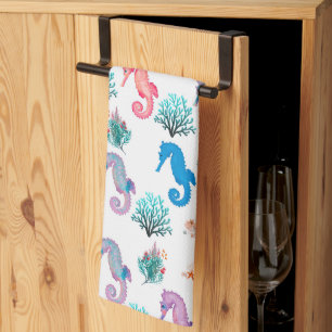 Colourful Seahorses Tea Towel