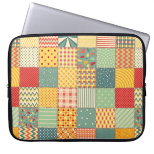 Colourful seamless patchwork pattern with abstract laptop sleeve