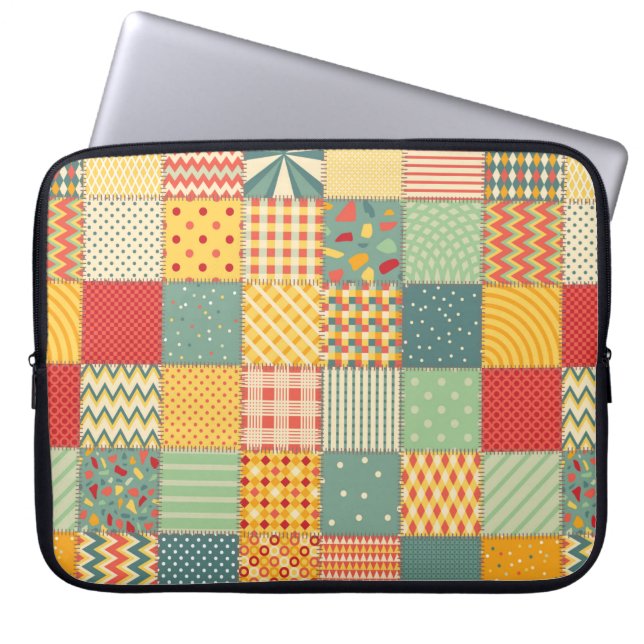 Colourful seamless patchwork pattern with abstract laptop sleeve (Front)