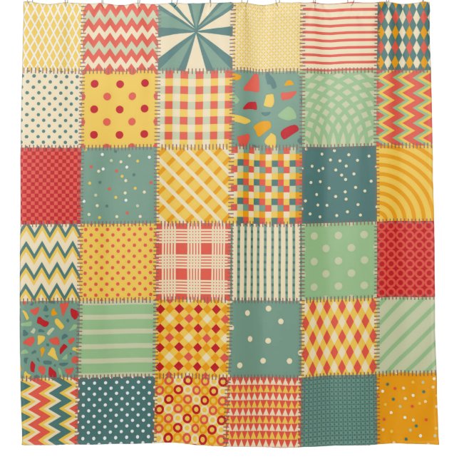 Colourful seamless patchwork pattern with abstract shower curtain (Front)