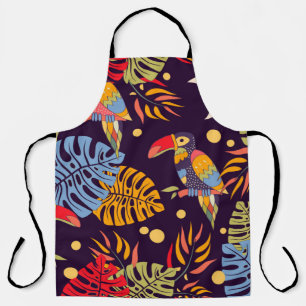Colourful seamless pattern, exotic birds and plant apron