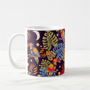 Colourful seamless pattern, exotic birds and plant coffee mug