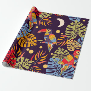 Colourful seamless pattern, exotic birds and plant wrapping paper