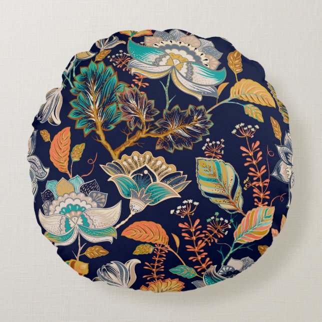 Colourful seamless pattern. Floral background. Flo Round Cushion (Front)