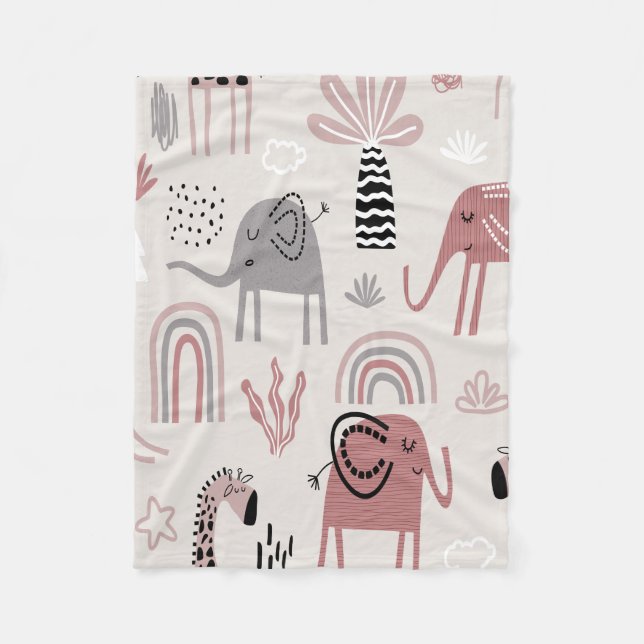 Colourful seamless pattern with cute elephants and fleece blanket (Front)