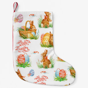 Colourful seamless pattern with spring easter conc small christmas stocking
