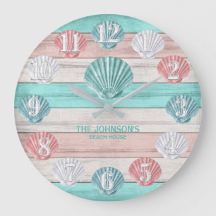 Colourful Seashell and Beach Wood Nautical  Large Clock