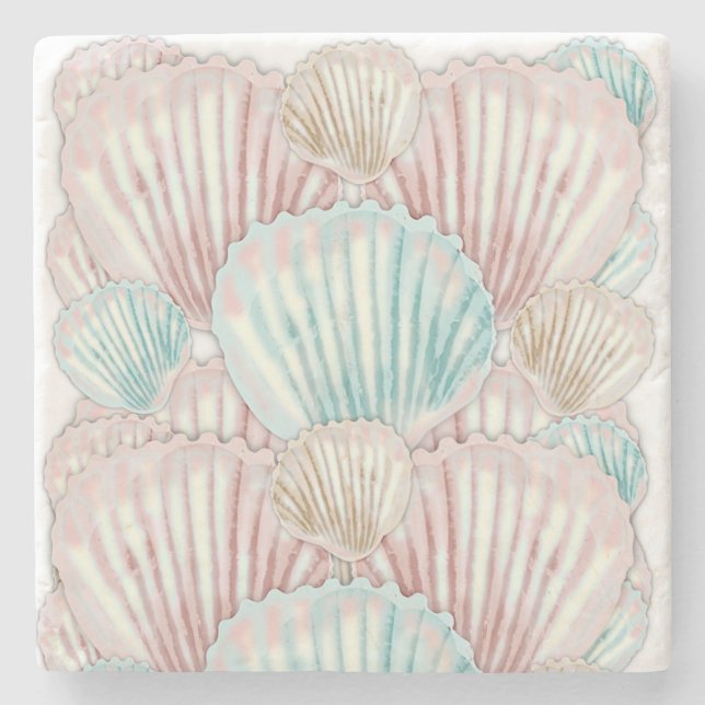Colourful Seashell Cluster Stone Coaster (Front)