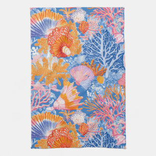Colourful Seashell Coral Turquoise Purple Ocean Tea Towel