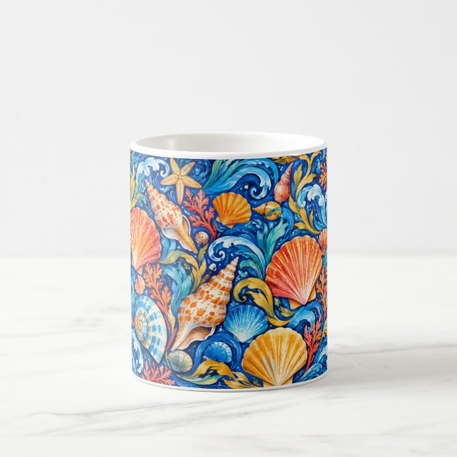 Colourful Seashell Wave Coastal Pattern Mug (Center)