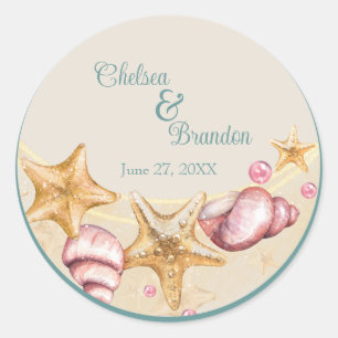 Colourful Seashell Wedding Classic Round Sticker