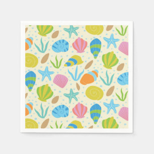 Colourful Seashells and Starfish Coastal Pattern Napkin
