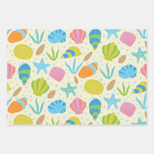Colourful Seashells and Starfish Pattern Seaside Wrapping Paper Sheet