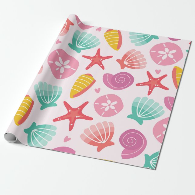 Colourful Seashells and Starfish Pattern Wrapping Paper (Unrolled)