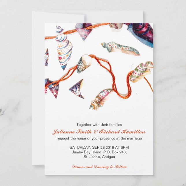 Colourful Seashells | Beach Wedding Invitations (Front)