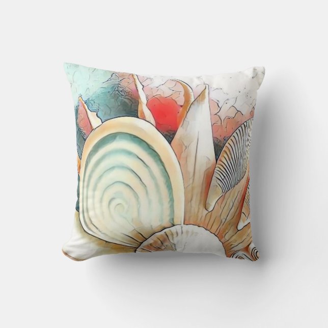 Colourful Seashells on beach watercolor painting  Cushion (Front)