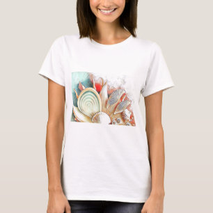 Colourful Seashells on beach watercolor painting T-Shirt