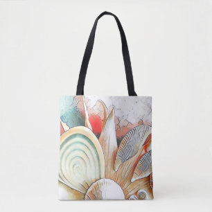 Colourful Seashells on beach watercolor painting Tote Bag