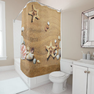 Colourful seashells on the sand shower curtain