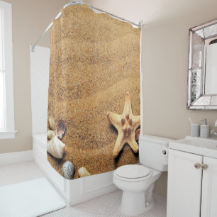 Colourful seashells on the sand shower curtain