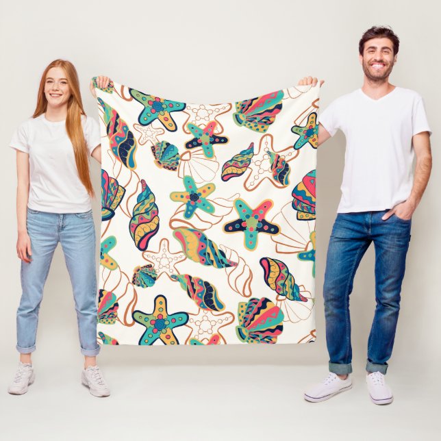 Colourful seashells pattern fleece blanket (In Situ)