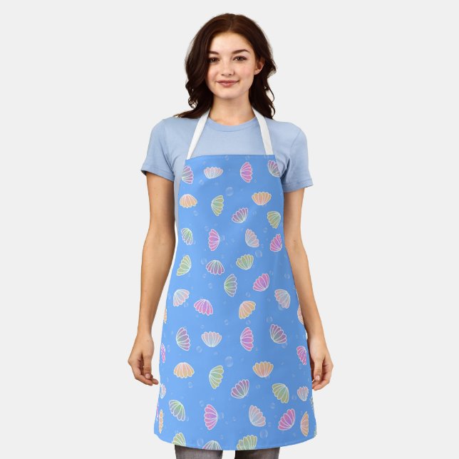 Colourful Seashells Pattern Light Blue Apron (Worn)