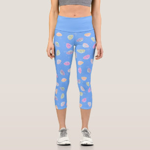Colourful Seashells Pattern Light Blue Capri Leggings