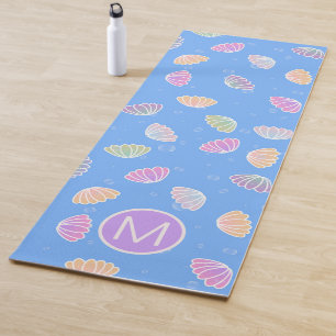 Colourful Seashells Pattern Light Blue Monogram Yoga Mat