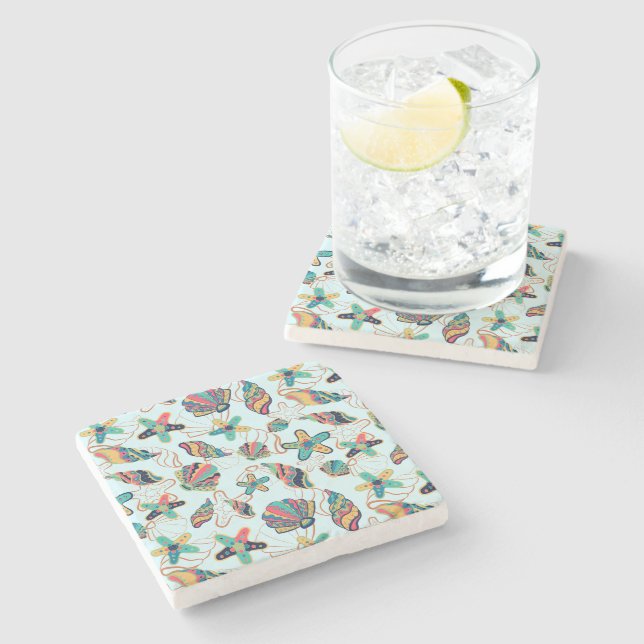 Colourful seashells pattern stone coaster (Side)