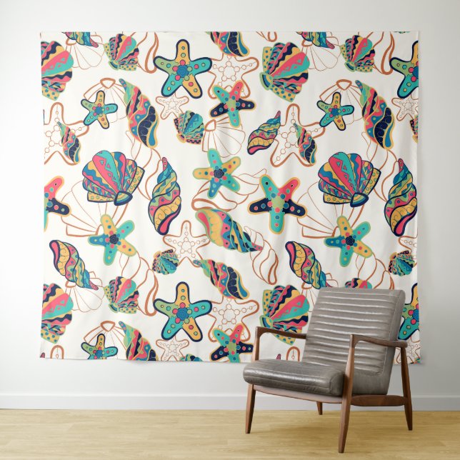 Colourful seashells pattern tapestry (In Situ (Horizontal))
