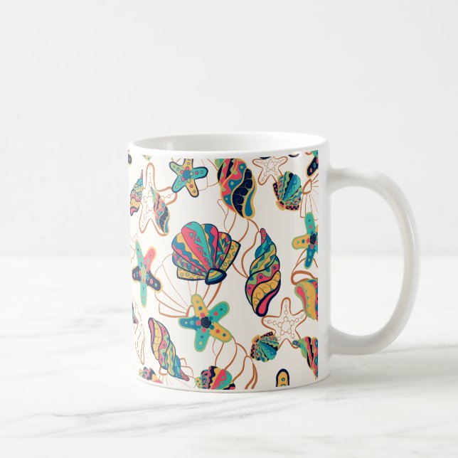 Colourful seashells seamless pattern coffee mug (Right)