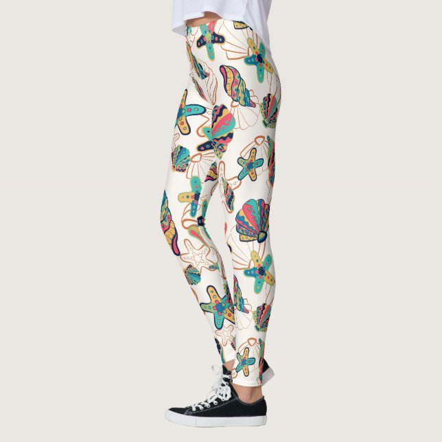 Colourful seashells seamless pattern leggings (Left)