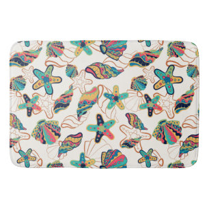 Colourful seashells seamless pattern shower curtai bath mat
