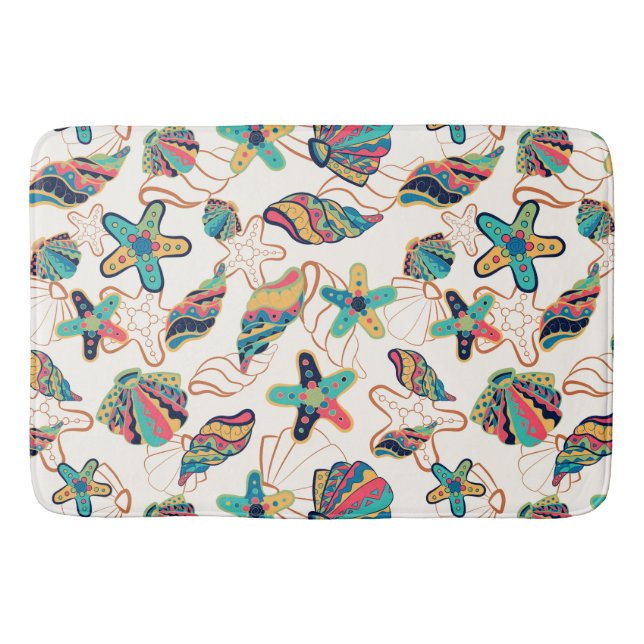Colourful seashells seamless pattern shower curtai bath mat (Front)