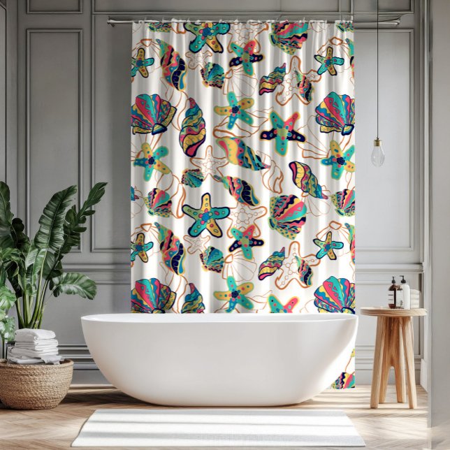 Colourful seashells seamless pattern shower curtain (Creator Uploaded)