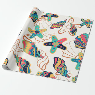 Colourful seashells seamless pattern wrapping paper