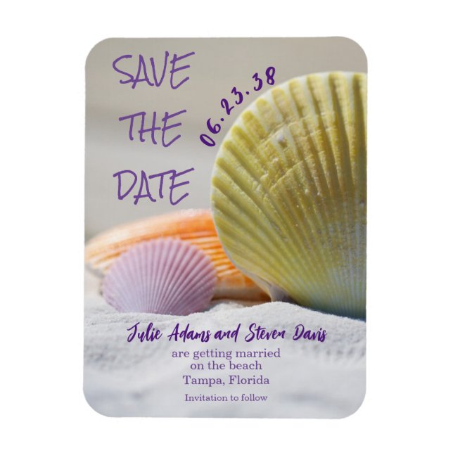 Colourful Seashells Wedding Save the Date Magnets (Vertical)