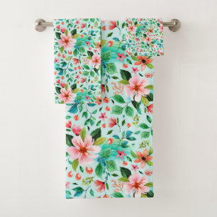 Colourful seaside flowers pattern bath towel set