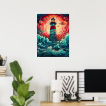 Colourful Seaside Lighthouse Wall Print
