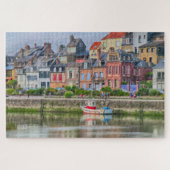 Colourful Seaside Marina Village Boat Saint Valery Jigsaw Puzzle (Horizontal)