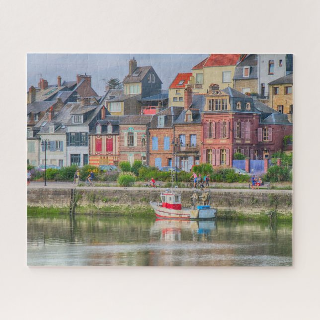 Colourful Seaside Marina Village Boat Saint Valery Jigsaw Puzzle (Horizontal)