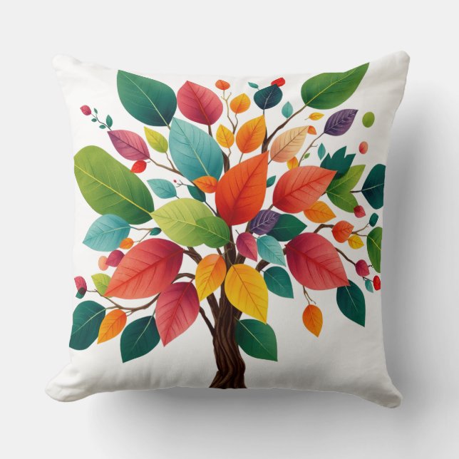 Colourful Seasons Tree – Vibrant Nature Art for Ho Cushion (Front)
