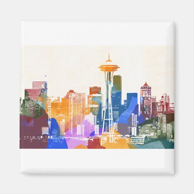 Colourful Seattle Skyline Magnet (Front)