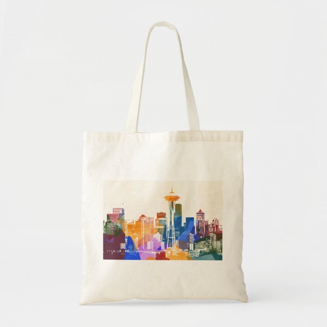 Colourful Seattle Skyline Tote Bag (Front)