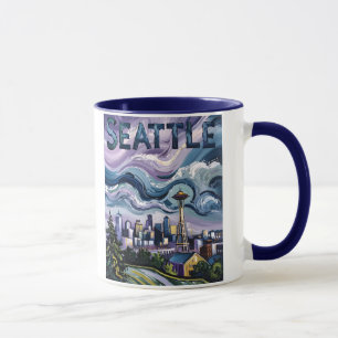 Colourful Seattle Skyline Van Gogh Cityscape Trave Mug